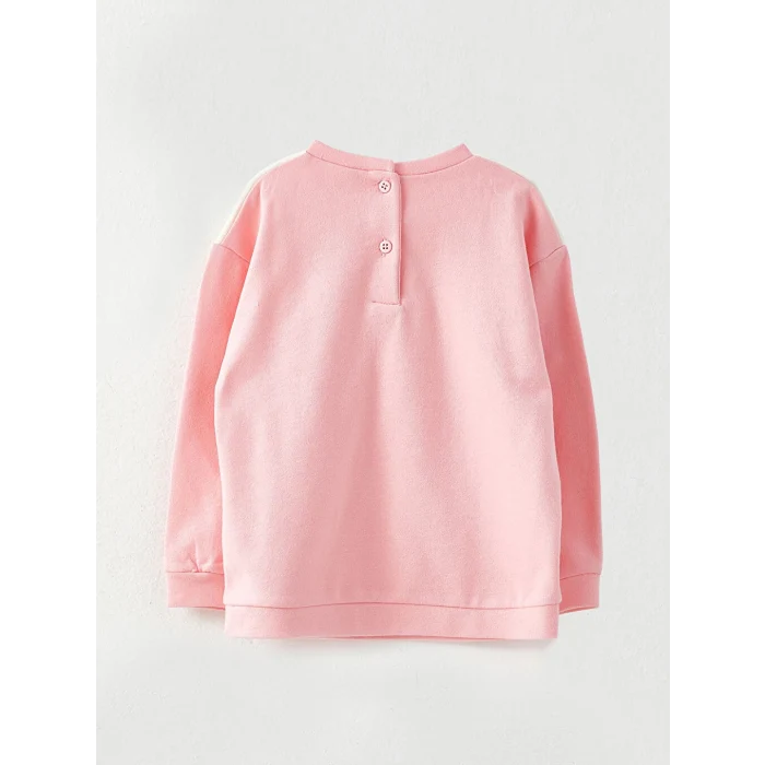 LCW baby Pembe Bisiklet Yaka Uzun Kollu Baskılı Kız Bebek Sweatshirt ve Eşofman Alt 2li Takım
