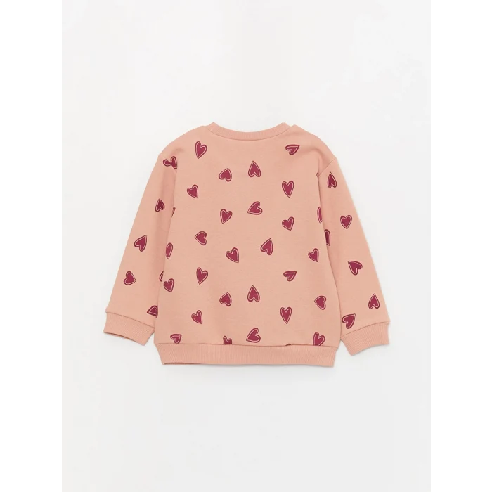 LCW baby Pembe Bisiklet Yaka Uzun Kollu Baskılı Kız Bebek Sweatshirt ve Tayt 2li Takım