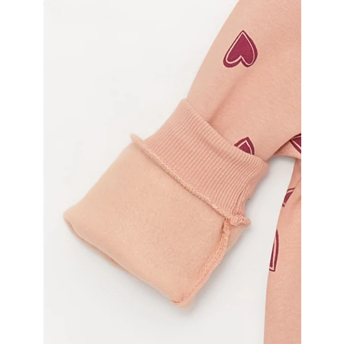 LCW baby Pembe Bisiklet Yaka Uzun Kollu Baskılı Kız Bebek Sweatshirt ve Tayt 2li Takım