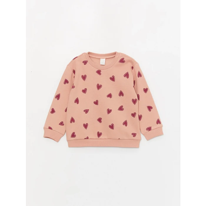 LCW baby Pembe Bisiklet Yaka Uzun Kollu Baskılı Kız Bebek Sweatshirt ve Tayt 2li Takım