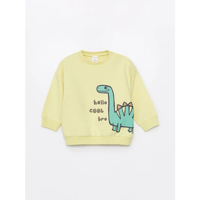 LCW baby Sarı Bisiklet Yaka Baskılı Erkek Bebek Sweatshirt ve Eşofman Alt 2li