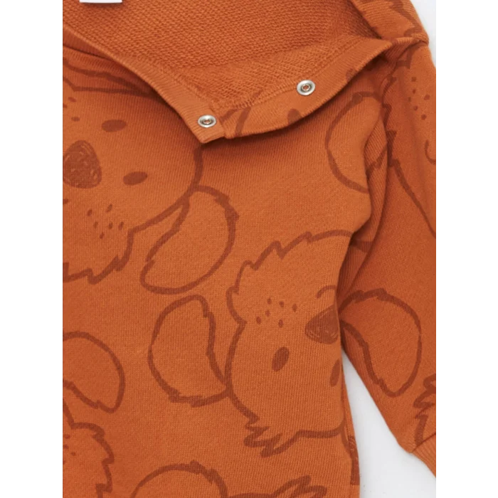 LCW baby Turuncu Bisiklet Yaka Uzun Kollu Baskılı Erkek Bebek Sweatshirt ve Eşofman Alt 2li Takım