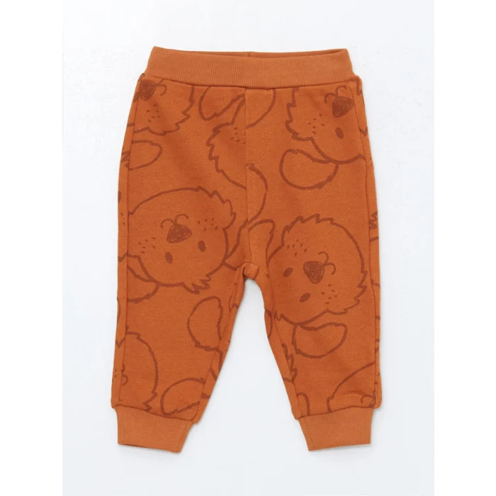 LCW baby Turuncu Bisiklet Yaka Uzun Kollu Baskılı Erkek Bebek Sweatshirt ve Eşofman Alt 2li Takım