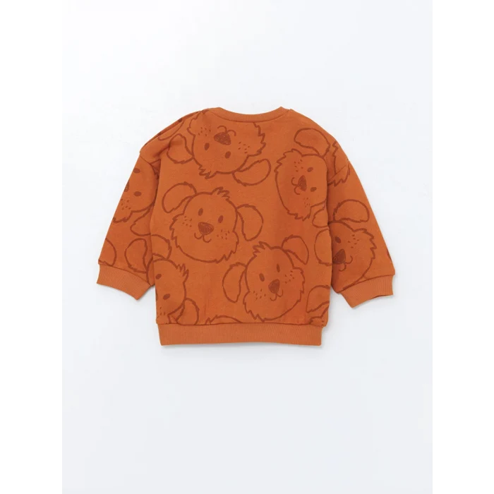 LCW baby Turuncu Bisiklet Yaka Uzun Kollu Baskılı Erkek Bebek Sweatshirt ve Eşofman Alt 2li Takım