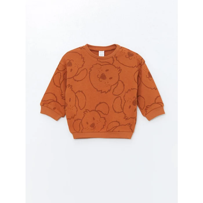 LCW baby Turuncu Bisiklet Yaka Uzun Kollu Baskılı Erkek Bebek Sweatshirt ve Eşofman Alt 2li Takım