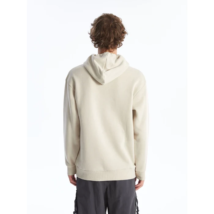 LCW Casual Bej Uzun Kollu Baskılı Erkek Kalın Hoodie