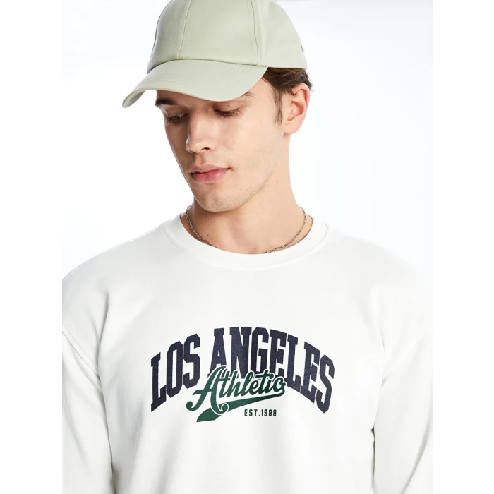 LCW Casual Ekru Bisiklet Yaka Uzun Kollu Baskılı Erkek Sweatshirt
