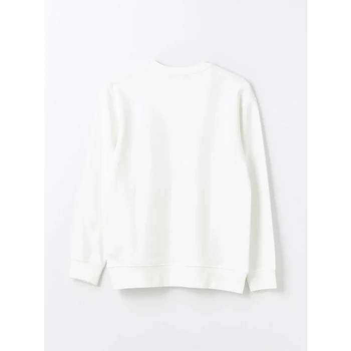 LCW Casual Ekru Bisiklet Yaka Uzun Kollu Baskılı Erkek Sweatshirt