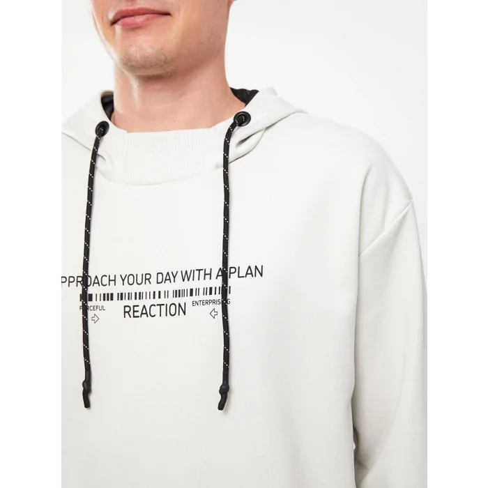 LCW Casual Gri Uzun Kollu Baskılı Erkek Hoodie
