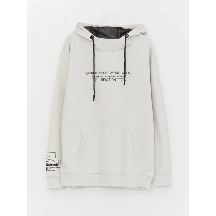 LCW Casual Gri Uzun Kollu Baskılı Erkek Hoodie