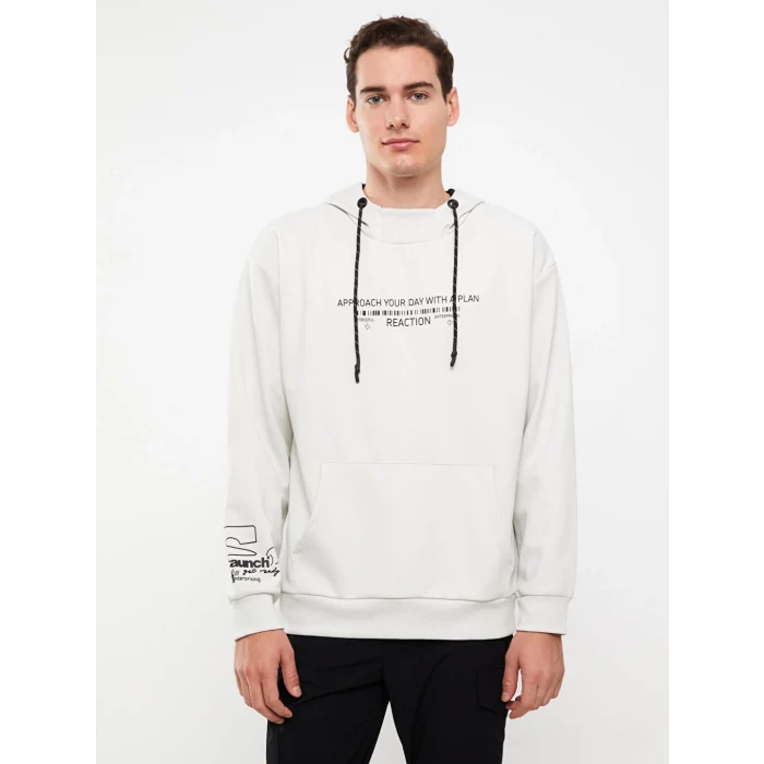 LCW Casual Gri Uzun Kollu Baskılı Erkek Hoodie