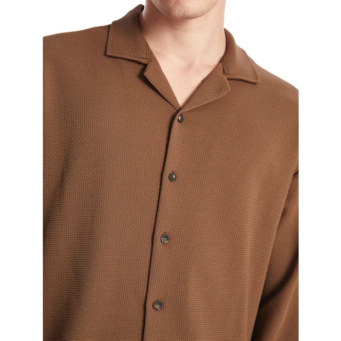 LCW Casual Kahverengi Regular Fit Uzun Kollu Erkek Dokulu Gömlek