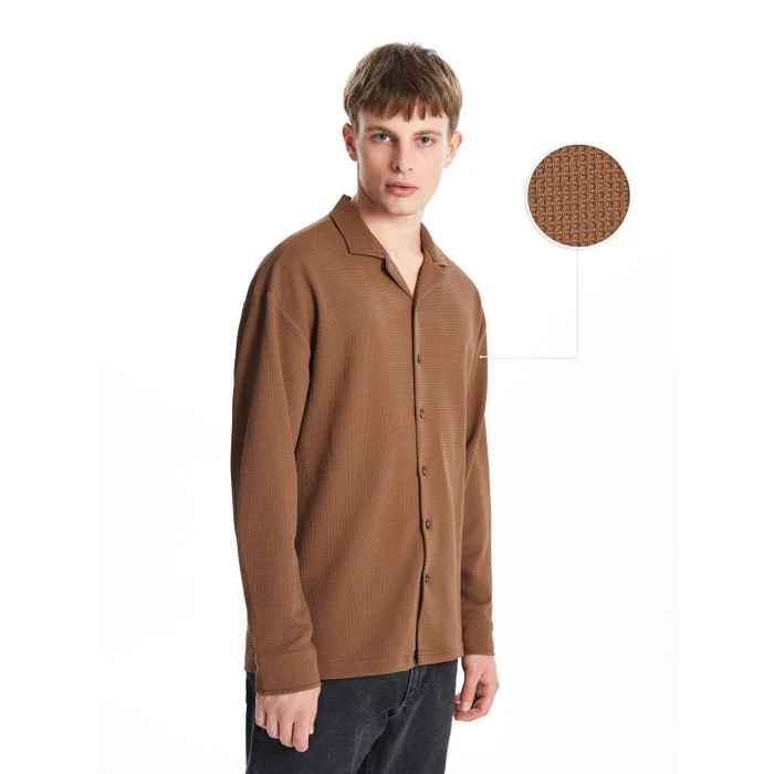 LCW Casual Kahverengi Regular Fit Uzun Kollu Erkek Dokulu Gömlek