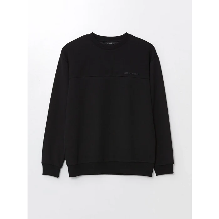 LCW Casual Siyah Bisiklet Yaka Uzun Kollu Baskılı Erkek Sweatshirt