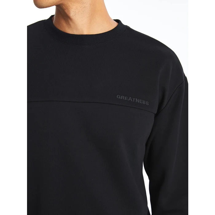 LCW Casual Siyah Bisiklet Yaka Uzun Kollu Baskılı Erkek Sweatshirt