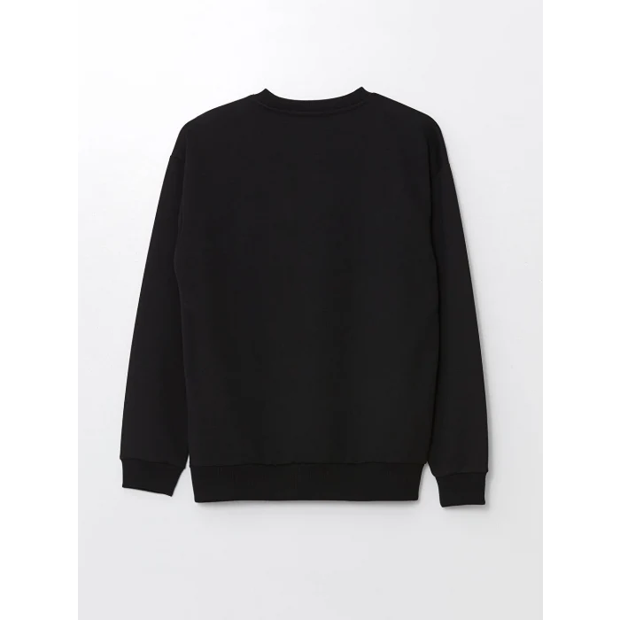 LCW Casual Siyah Bisiklet Yaka Uzun Kollu Baskılı Erkek Sweatshirt