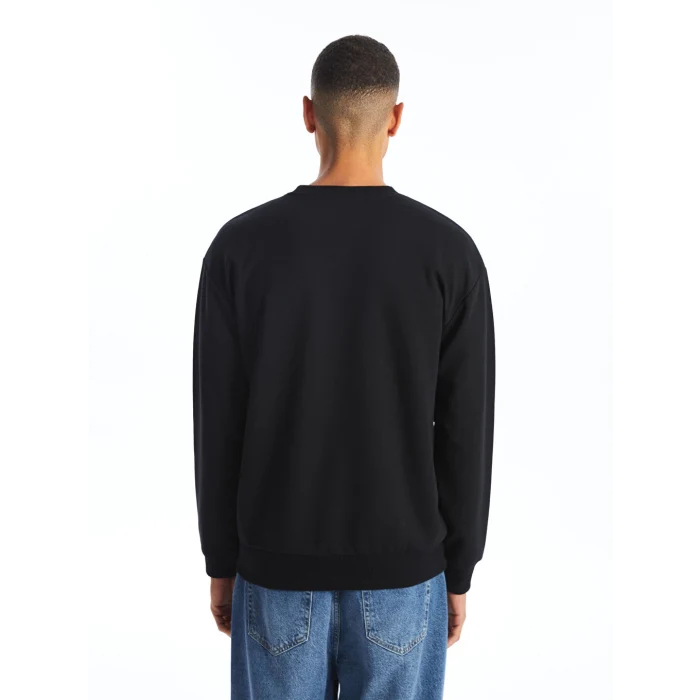 LCW Casual Siyah Bisiklet Yaka Uzun Kollu Baskılı Erkek Sweatshirt