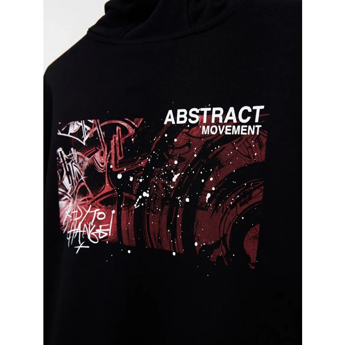 LCW Casual Siyah Uzun Kollu Baskılı Erkek Hoodie