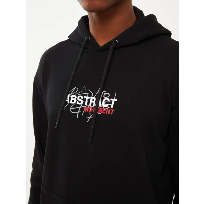LCW Casual Siyah Uzun Kollu Baskılı Erkek Hoodie