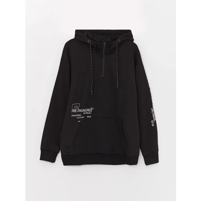 LCW Casual Siyah Uzun Kollu Baskılı Erkek Hoodie