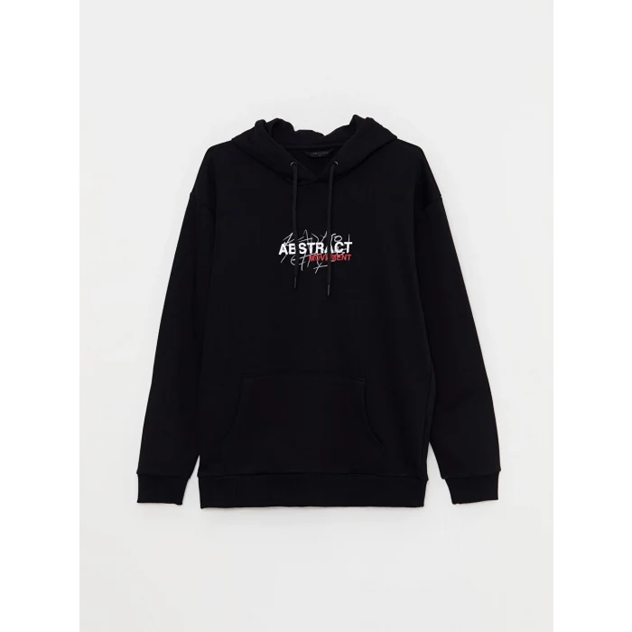 LCW Casual Siyah Uzun Kollu Baskılı Erkek Hoodie