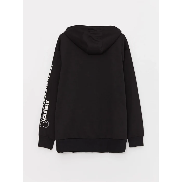 LCW Casual Siyah Uzun Kollu Baskılı Erkek Hoodie