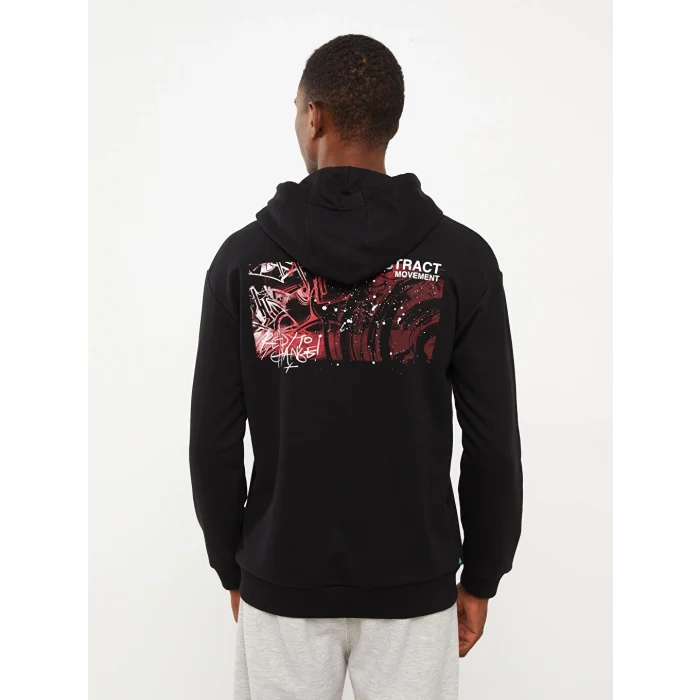 LCW Casual Siyah Uzun Kollu Baskılı Erkek Hoodie