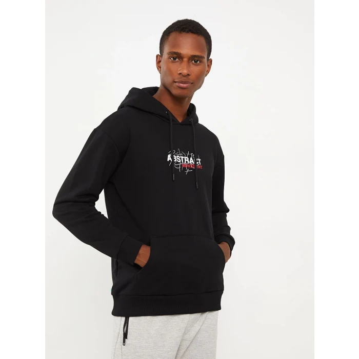 LCW Casual Siyah Uzun Kollu Baskılı Erkek Hoodie