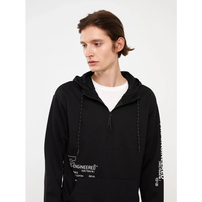 LCW Casual Siyah Uzun Kollu Baskılı Erkek Hoodie