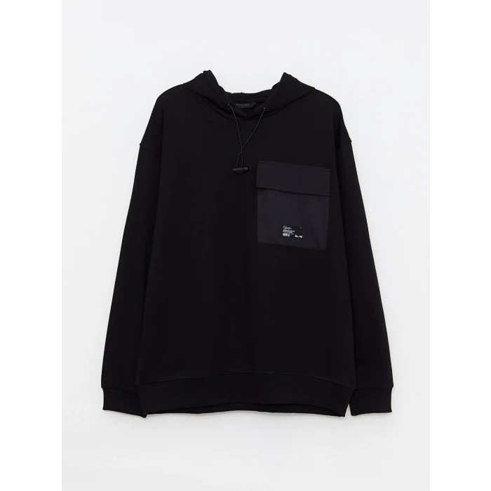 LCW Casual Siyah Uzun Kollu Baskılı Erkek Hoodie