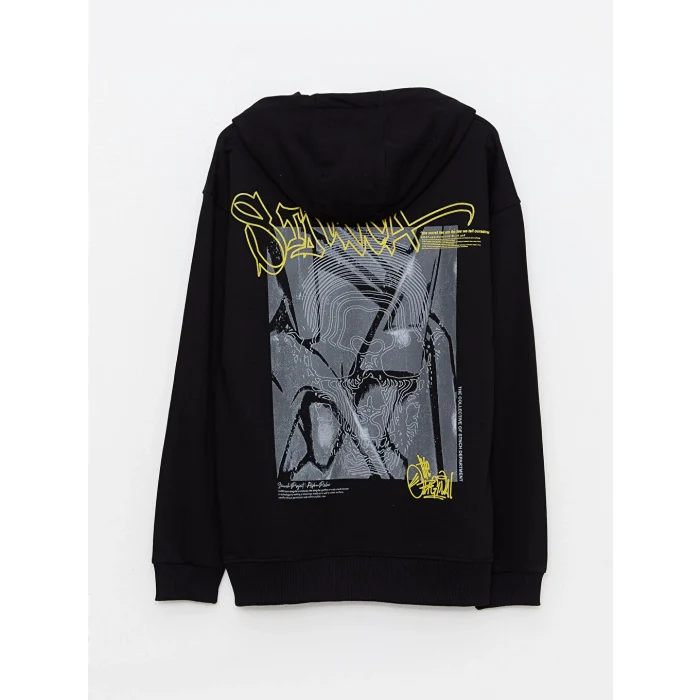 LCW Casual Siyah Uzun Kollu Baskılı Erkek Hoodie