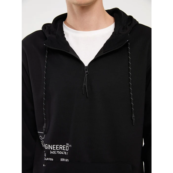 LCW Casual Siyah Uzun Kollu Baskılı Erkek Hoodie