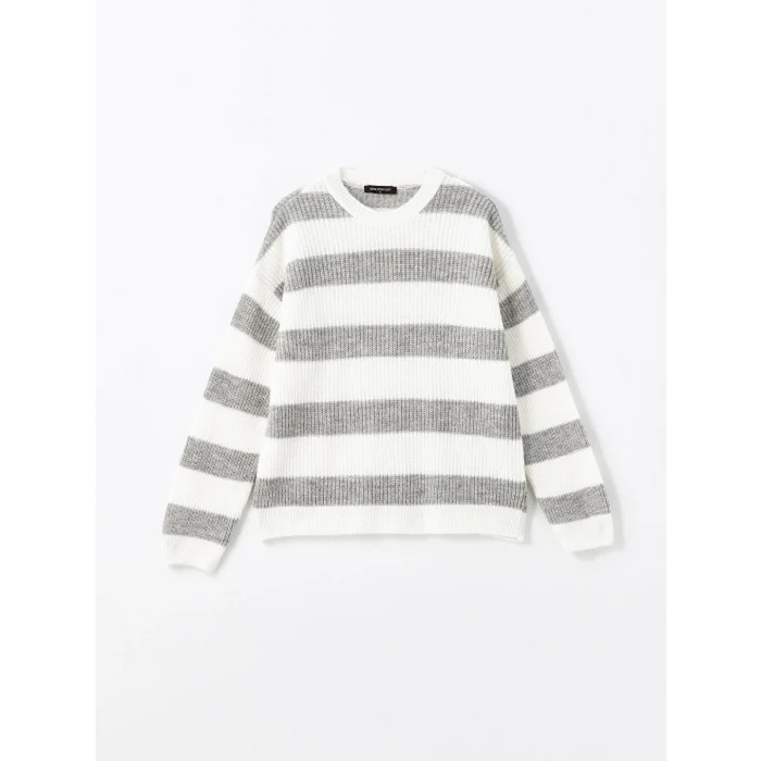 LCW Comfort Gri Bisiklet Yaka Renk Bloklu Kadın Triko Kazak