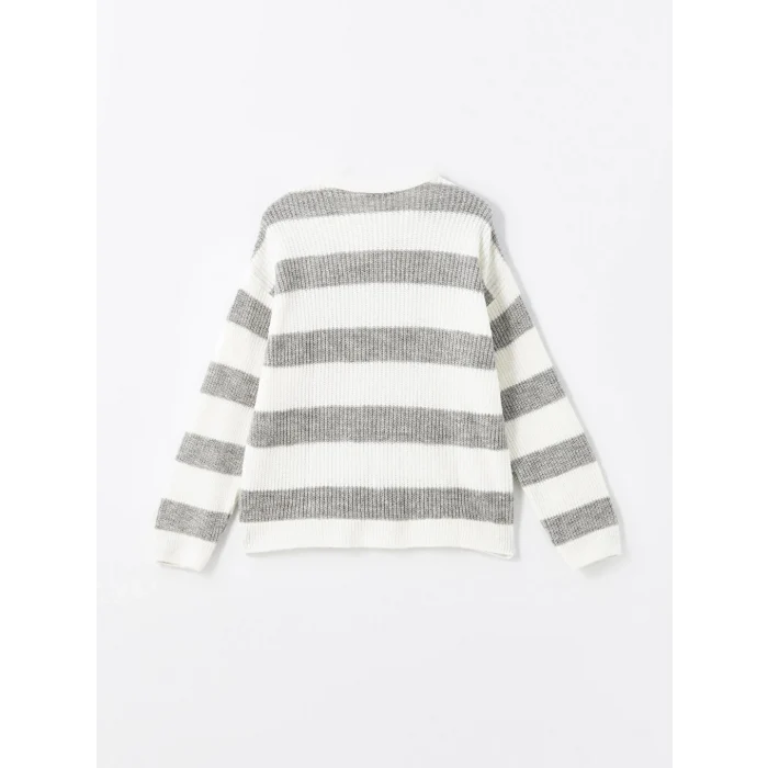 LCW Comfort Gri Bisiklet Yaka Renk Bloklu Kadın Triko Kazak