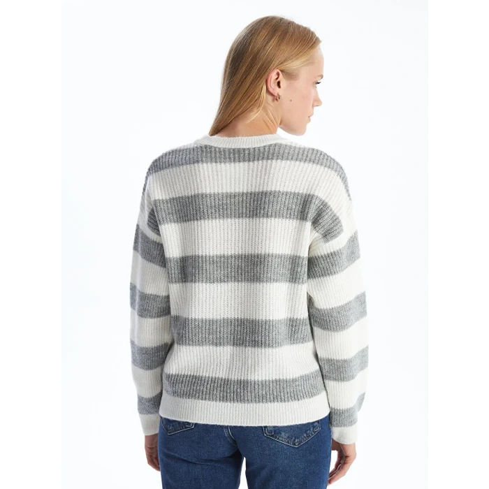 LCW Comfort Gri Bisiklet Yaka Renk Bloklu Kadın Triko Kazak