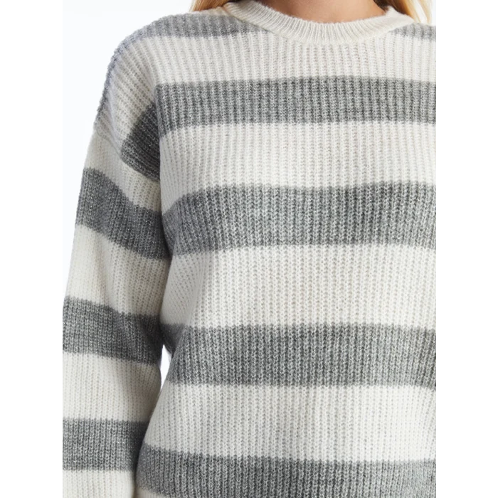 LCW Comfort Gri Bisiklet Yaka Renk Bloklu Kadın Triko Kazak