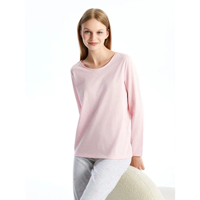 LCW DREAM Gri Bisiklet Yaka Düz Uzun Kollu Kadın Pijama Takımı