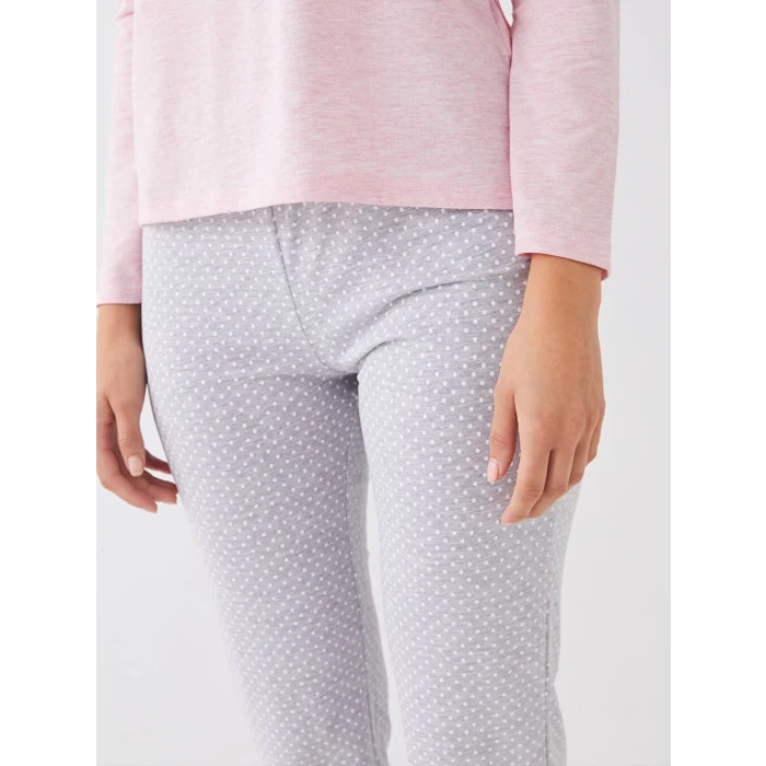 LCW DREAM Gri Bisiklet Yaka Düz Uzun Kollu Kadın Pijama Takımı