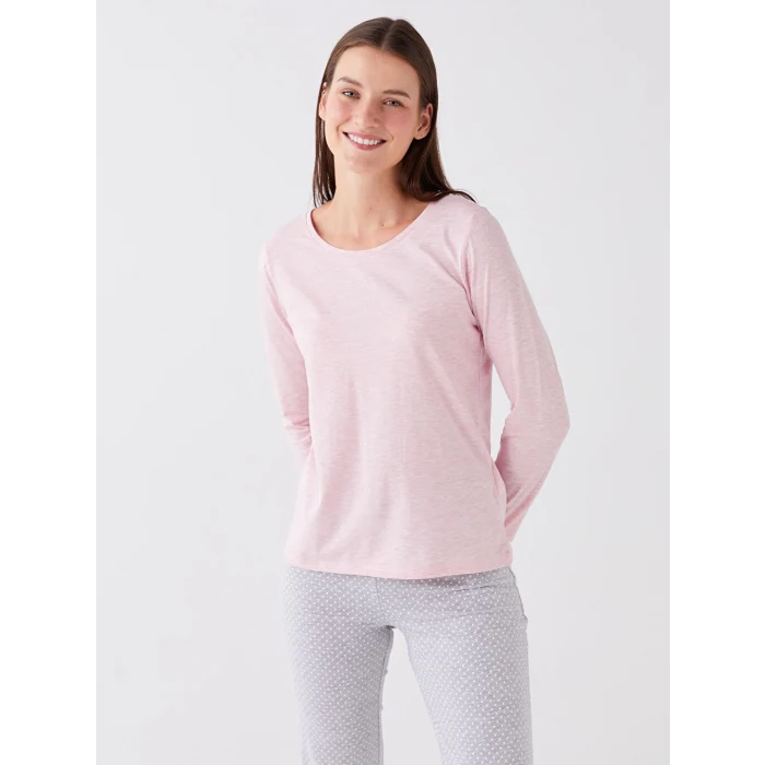 LCW DREAM Gri Bisiklet Yaka Düz Uzun Kollu Kadın Pijama Takımı