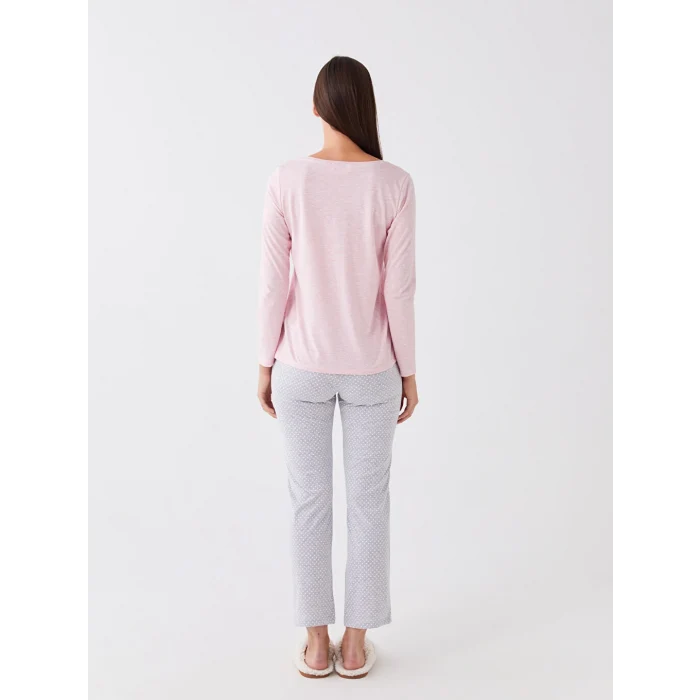 LCW DREAM Gri Bisiklet Yaka Düz Uzun Kollu Kadın Pijama Takımı