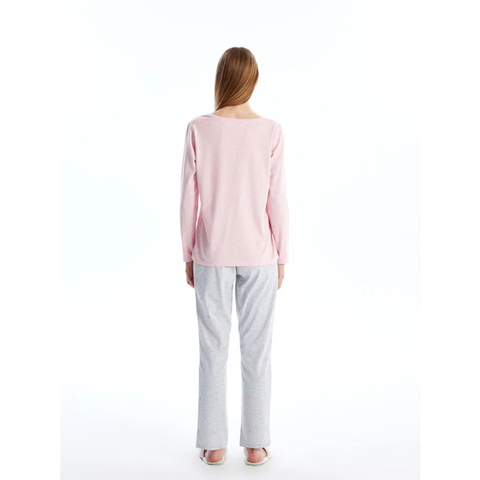 LCW DREAM Gri Bisiklet Yaka Düz Uzun Kollu Kadın Pijama Takımı