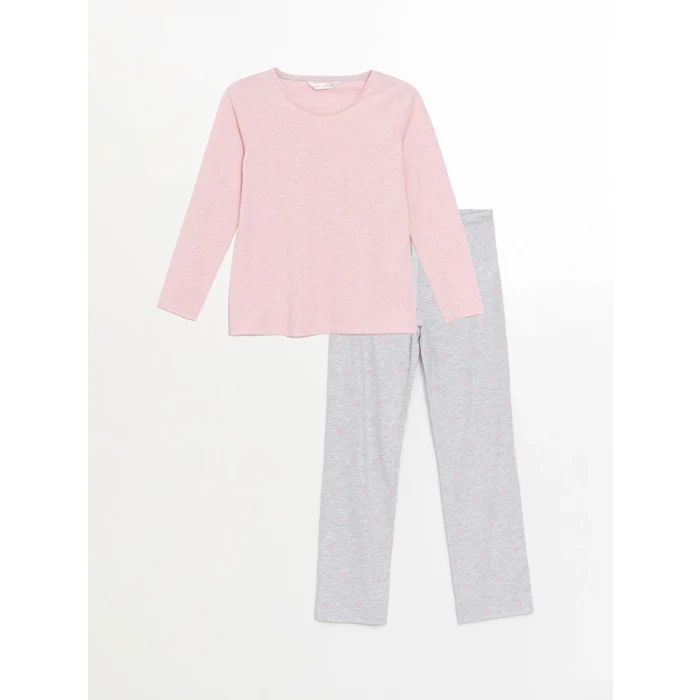LCW DREAM Gri Bisiklet Yaka Düz Uzun Kollu Kadın Pijama Takımı