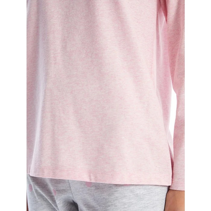 LCW DREAM Gri Bisiklet Yaka Düz Uzun Kollu Kadın Pijama Takımı