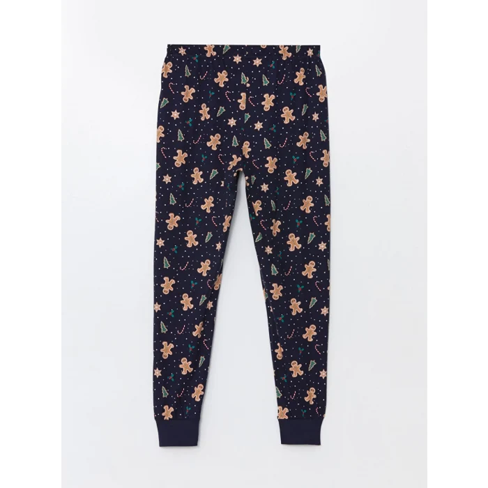 LCW DREAM Lacivert Bisiklet Yaka Baskılı Kadın Pijama Takımı