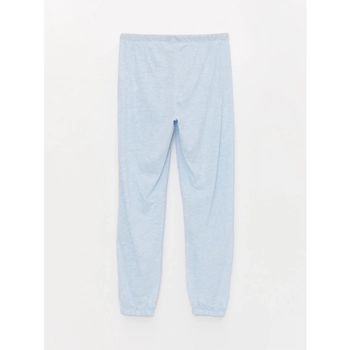 LCW DREAM Mavi Bisiklet Yaka Nakışlı Uzun Kollu Kadın Pijama Takımı