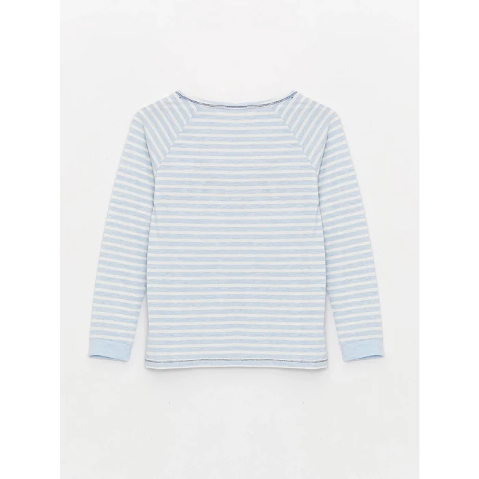 LCW DREAM Mavi Bisiklet Yaka Nakışlı Uzun Kollu Kadın Pijama Takımı