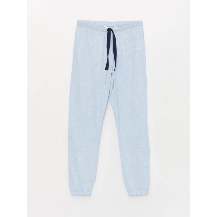 LCW DREAM Mavi Bisiklet Yaka Nakışlı Uzun Kollu Kadın Pijama Takımı