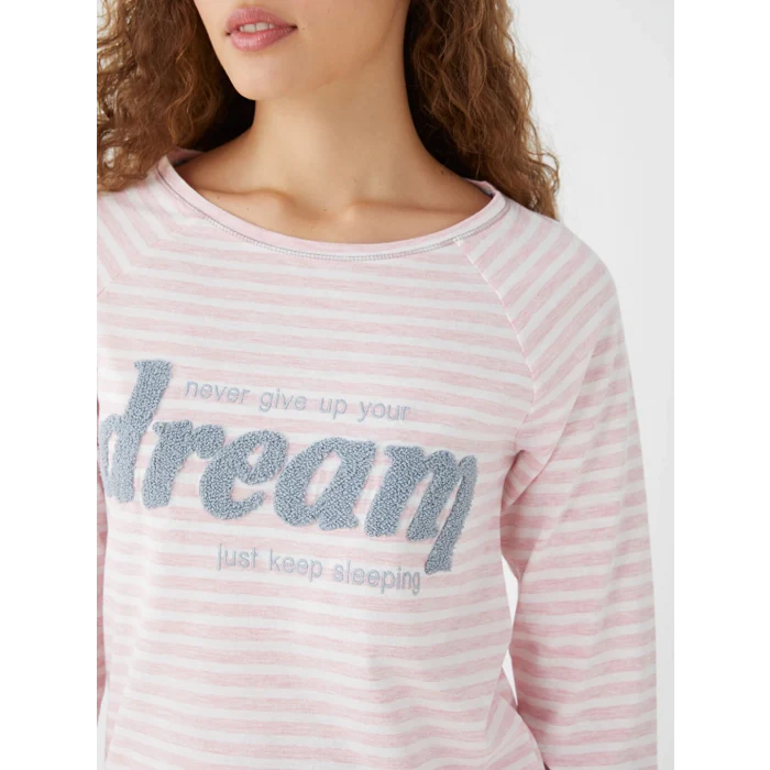 LCW DREAM Pembe Bisiklet Yaka Nakışlı Uzun Kollu Kadın Pijama Takımı
