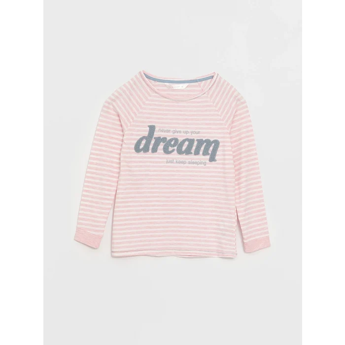 LCW DREAM Pembe Bisiklet Yaka Nakışlı Uzun Kollu Kadın Pijama Takımı