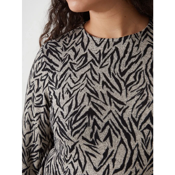 LCW Grace Bej Bisiklet Yaka Desenli Kadın Elbise